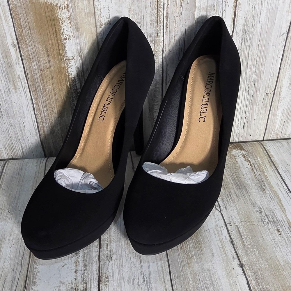 Marco Republic Black Suede Platform High Heel Pumps Women's Size 9 - Picture 6 of 8